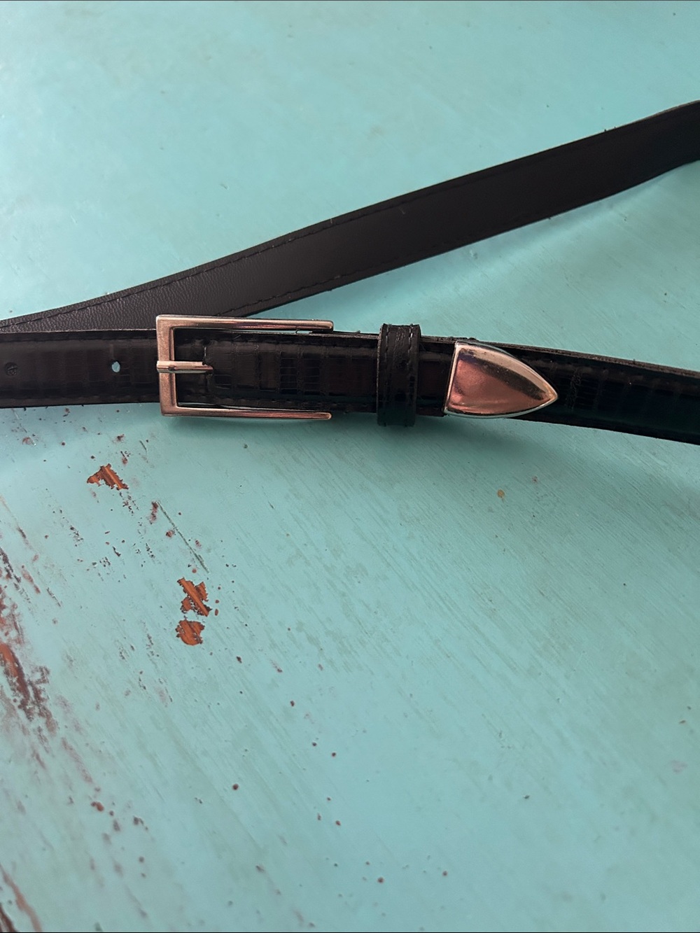 Black Faux Leather Belt with Silver Hardware
